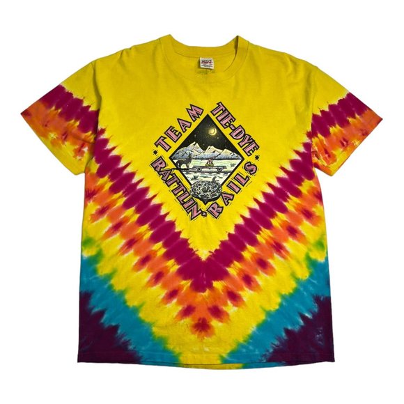90s Rattlin' Rails Tie Dye Tee XL - Picture 1 of 4